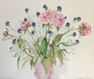 PIVOINES ET BLEUETS - AQUARELLES BOTANIQUES